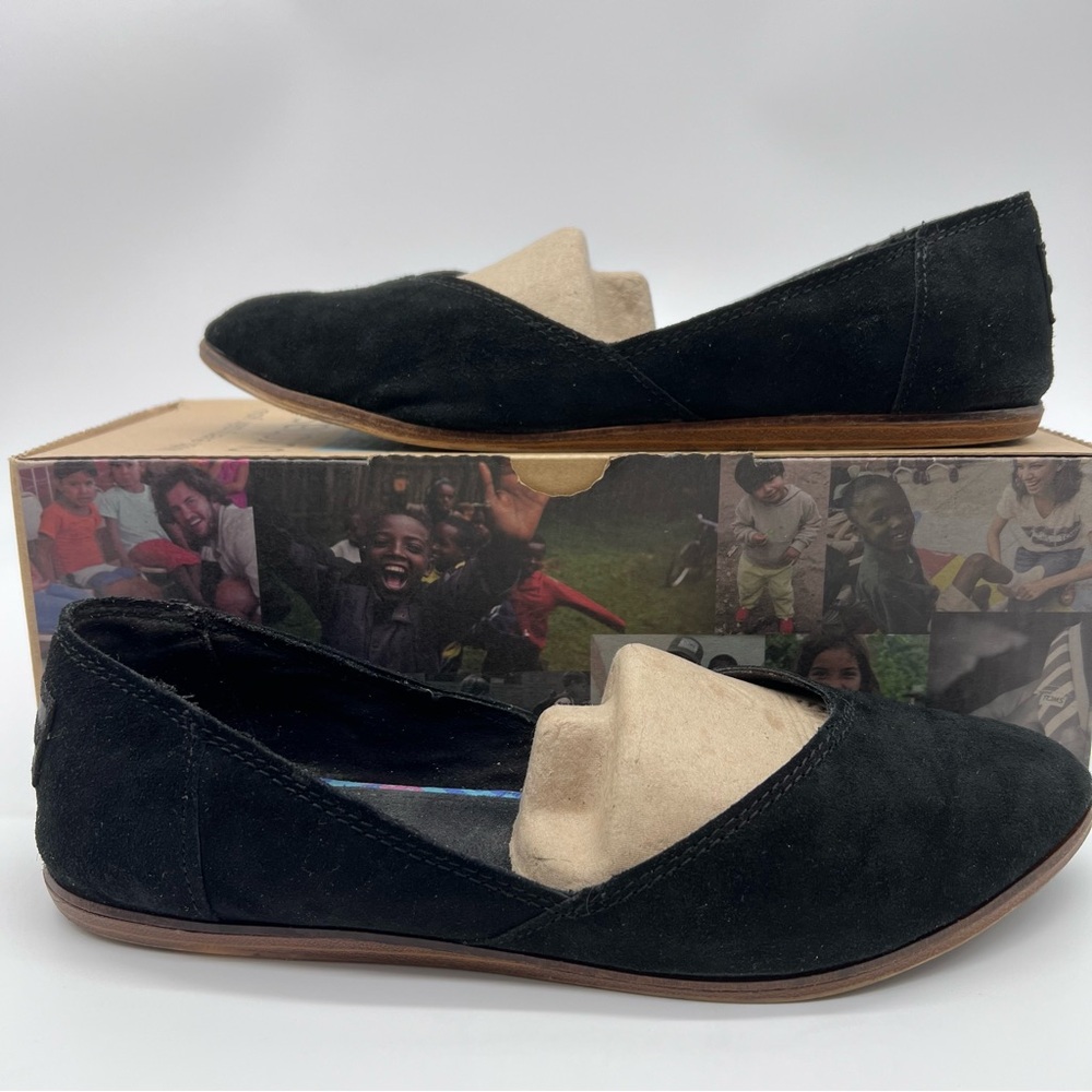Toms Jutti Black Suede Women's Slip-On Flats-Size 8